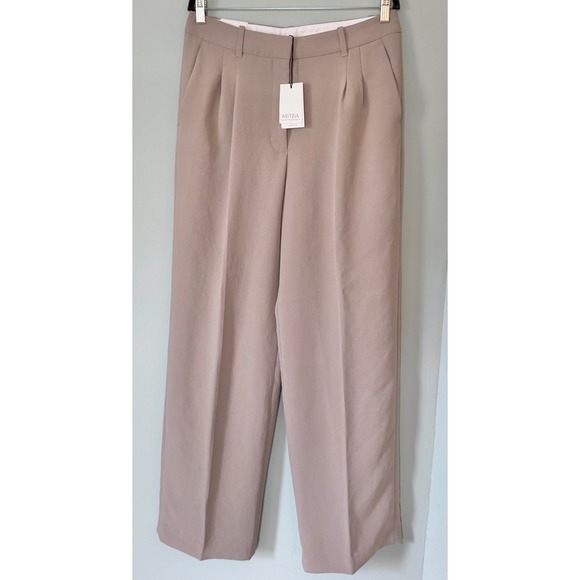 Aritzia The Effortless Wide Leg High Rise Trouser Pant Nomad Taupe Size 12 NWT - Picture 6 of 14
